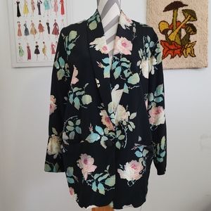 JM Shelli Segal | 80s Vintage Black + Light Pink Floral Blazer